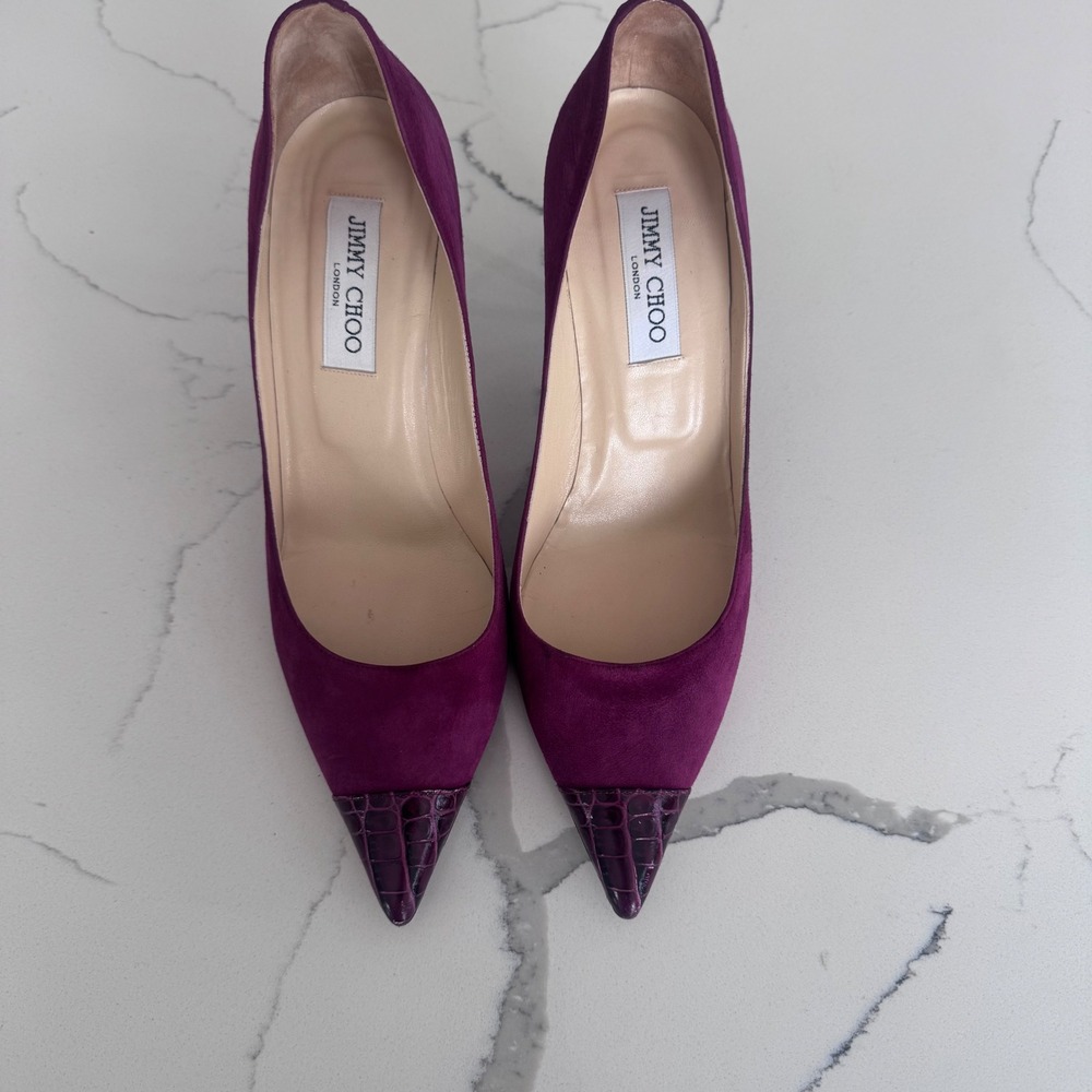 Jimmy Choo Purple Suede Cap Toe Pointed Stiletto Pumps Heels 40.5
